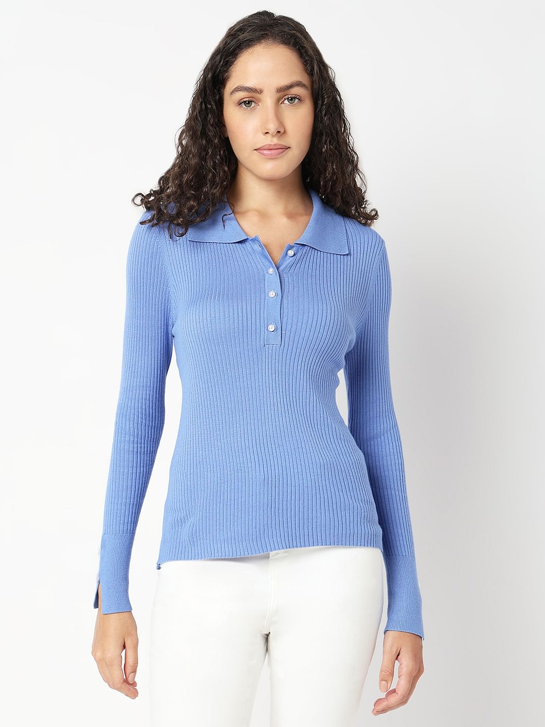 Blue Polo Neck Top
