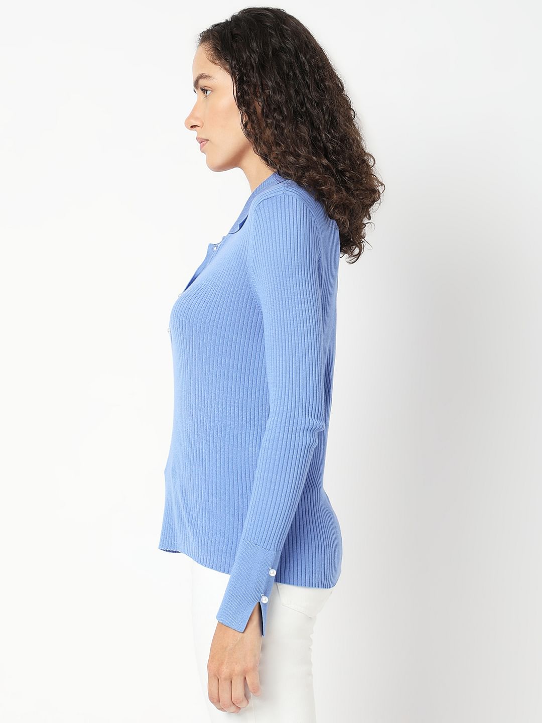 Blue Polo Neck Top