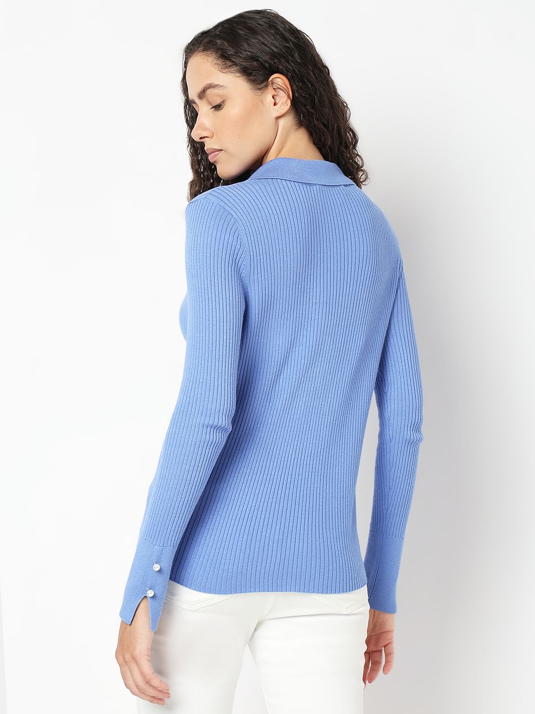 Blue Polo Neck Top