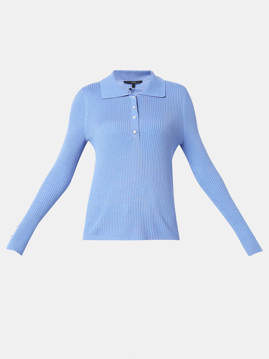 Blue Polo Neck Top