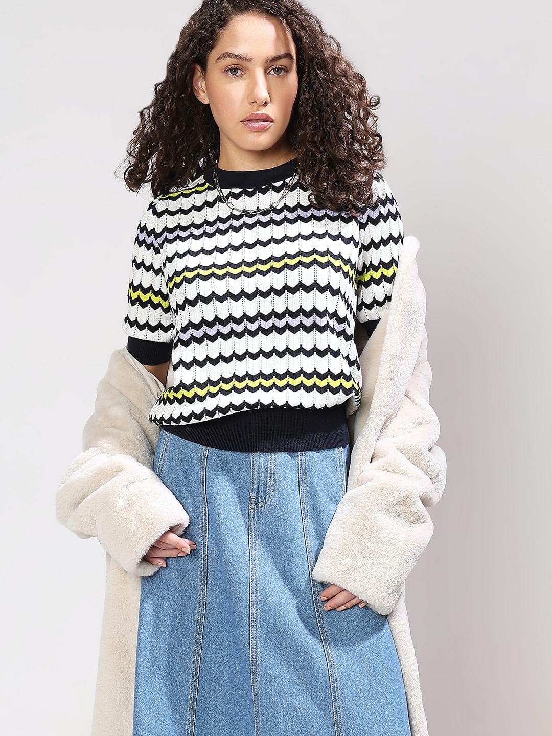 White Printed Knit Top