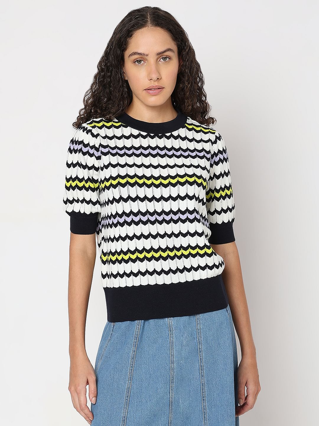 White Printed Knit Top