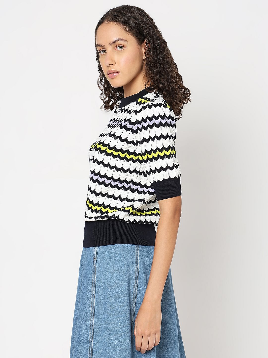 White Printed Knit Top