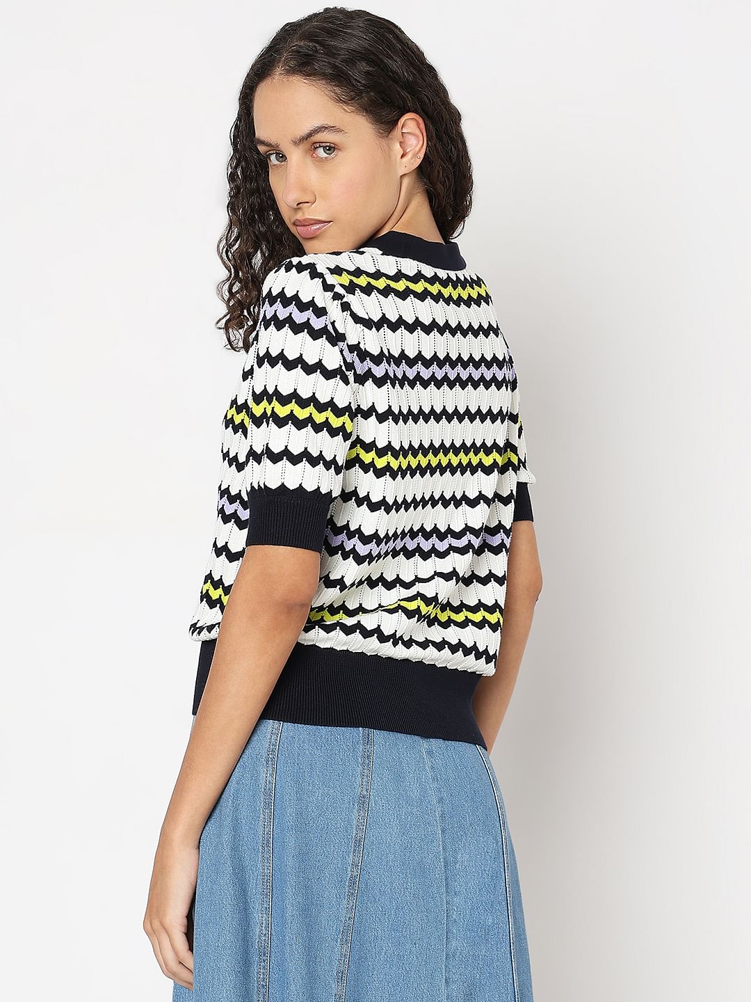 White Printed Knit Top