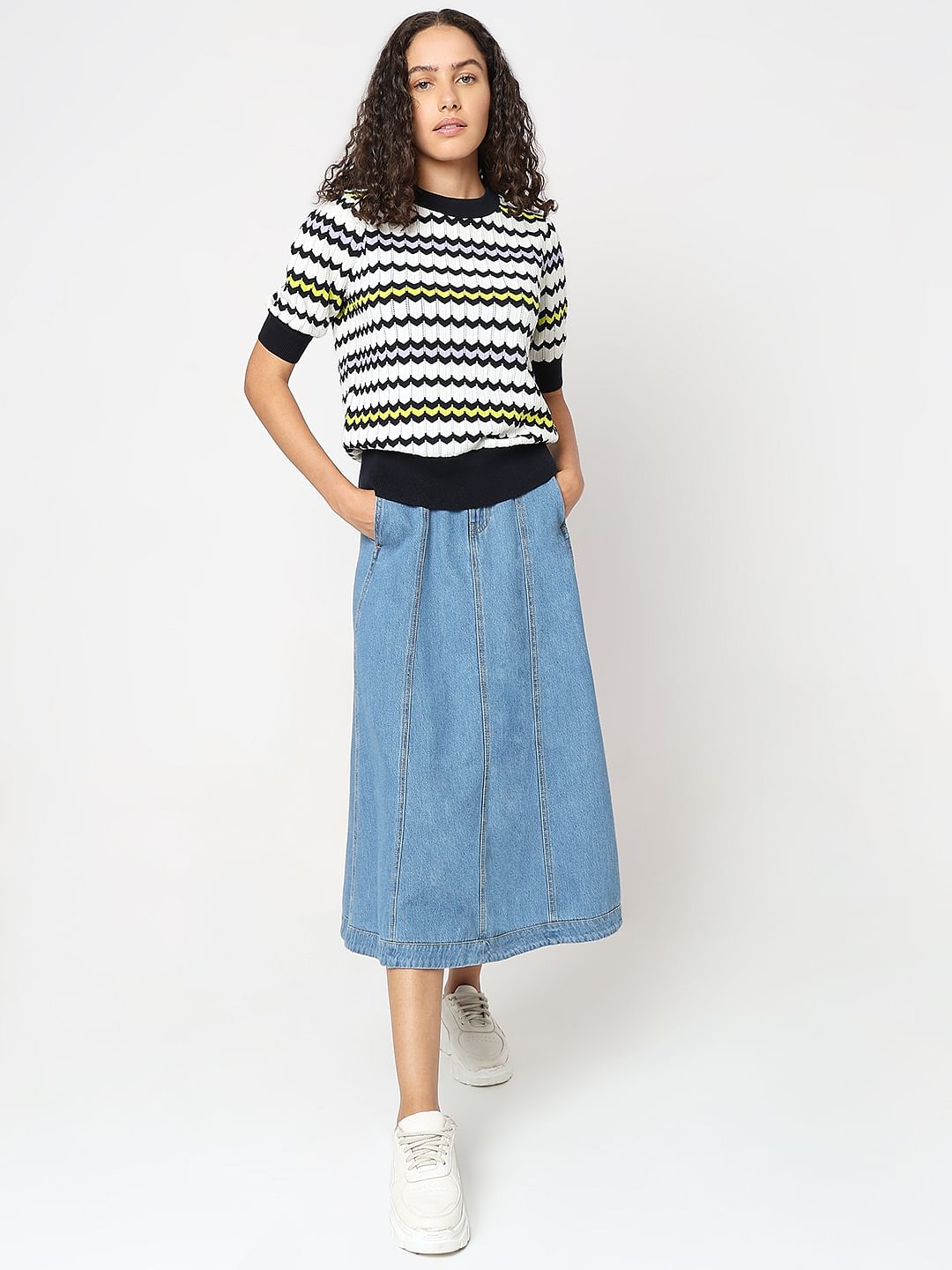 White Printed Knit Top