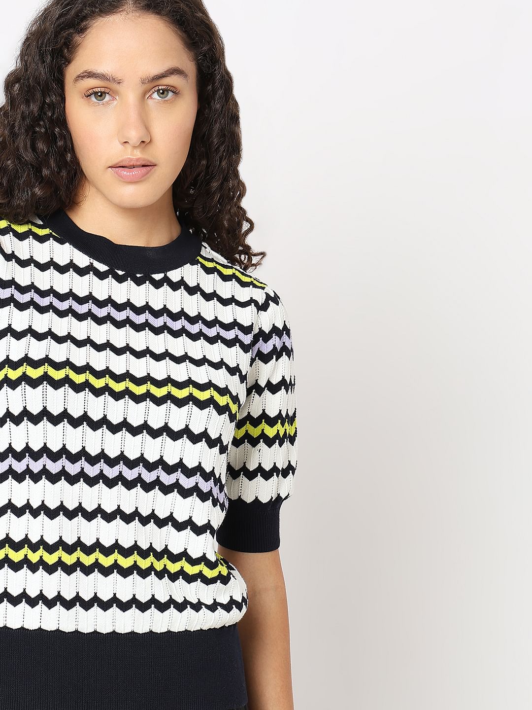 White Printed Knit Top