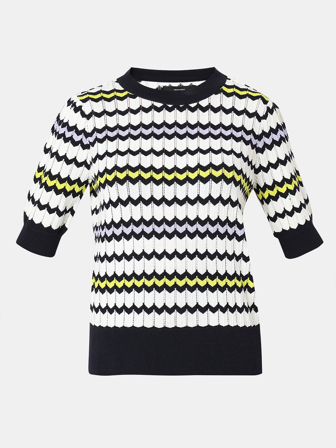 White Printed Knit Top