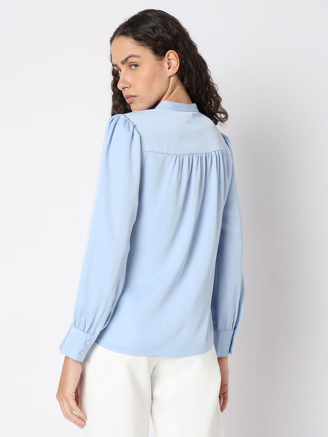 Powder Blue Mandarin Collar Top