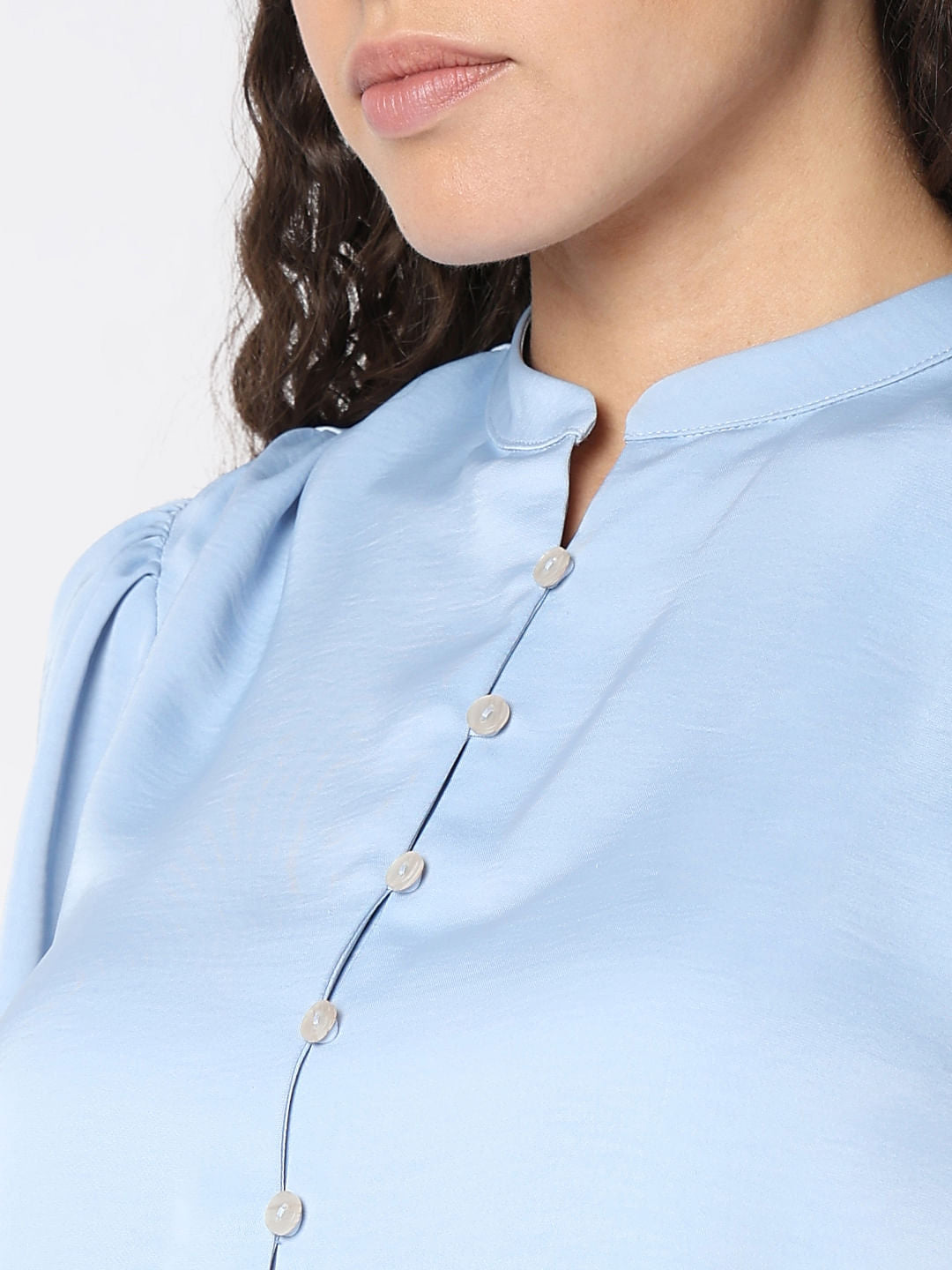 Powder Blue Mandarin Collar Top