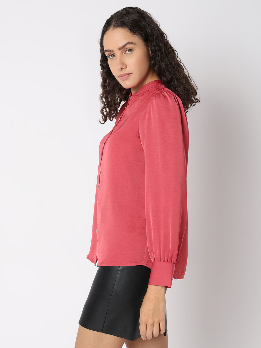 Peach Pink Mandarin Collar Top