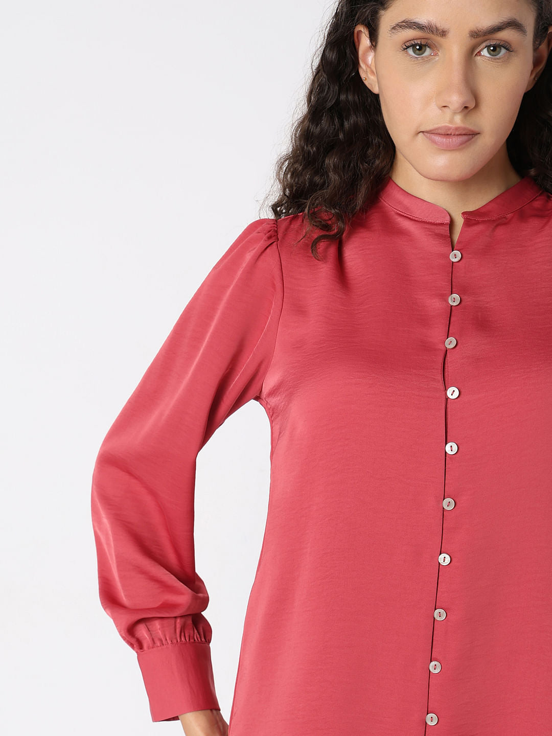 Peach Pink Mandarin Collar Top