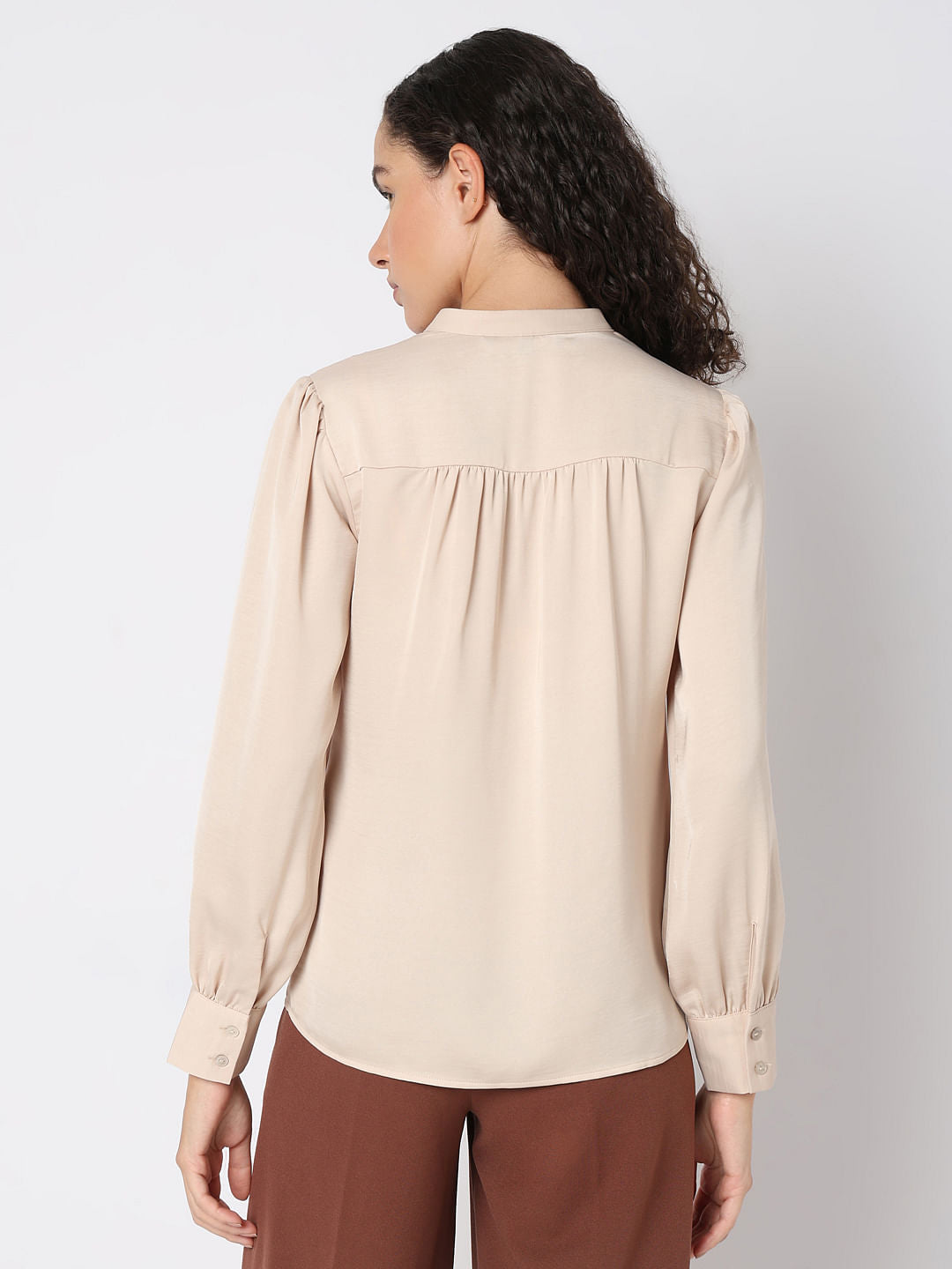 Beige Mandarin Collar Top