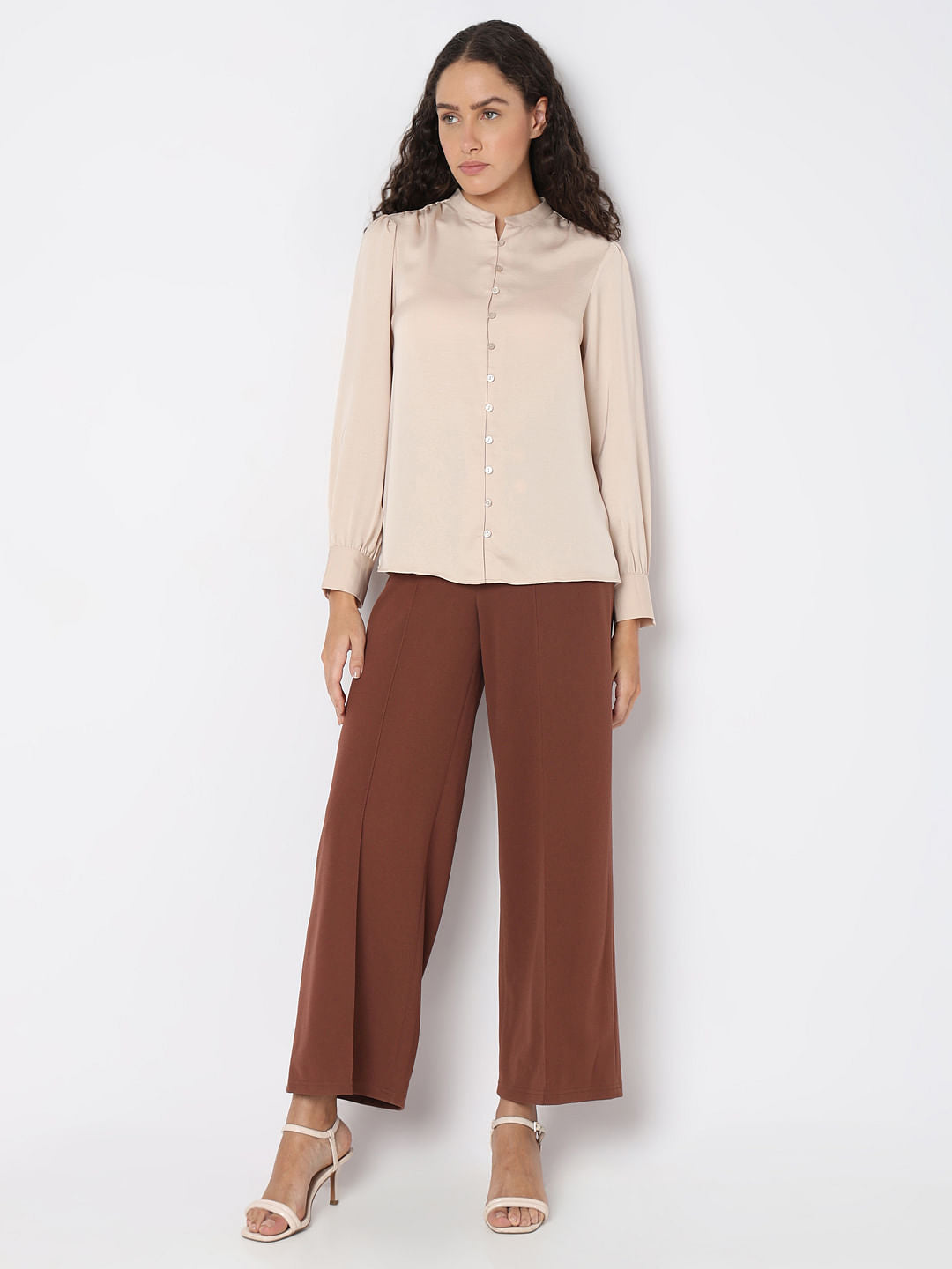 Beige Mandarin Collar Top