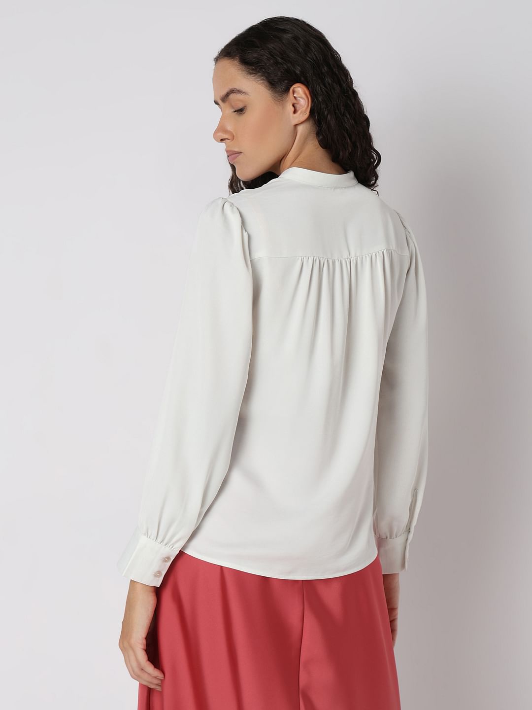 White Mandarin Collar Top