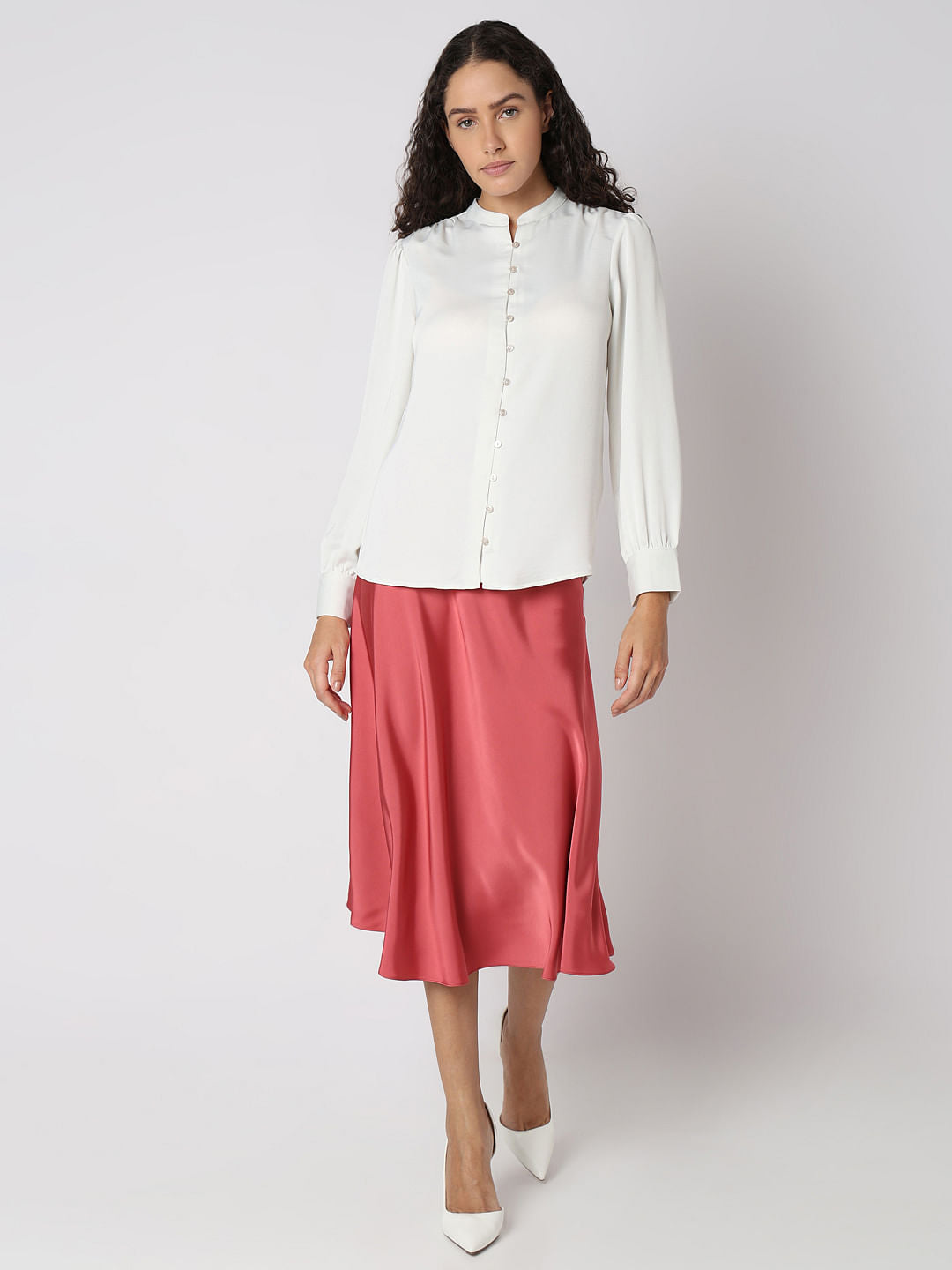 White Mandarin Collar Top