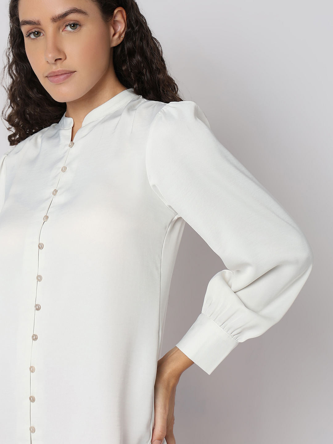 White Mandarin Collar Top