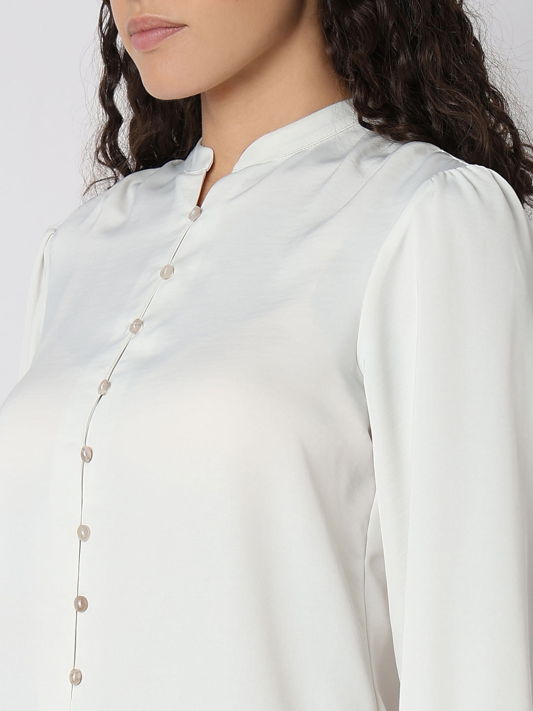White Mandarin Collar Top