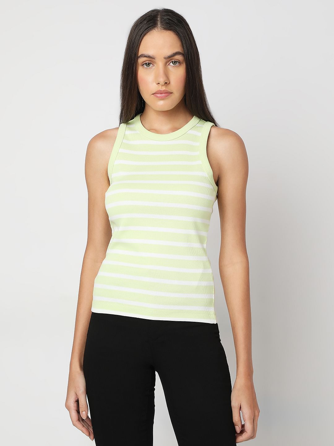 Lime Green Striped Tank Top