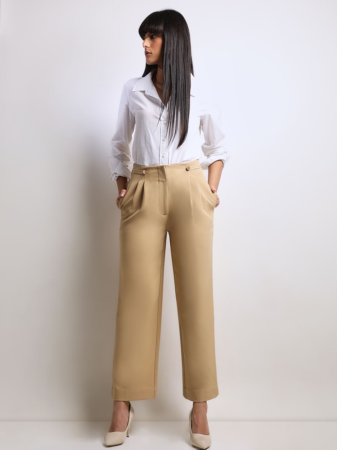 Tan High Rise Pants