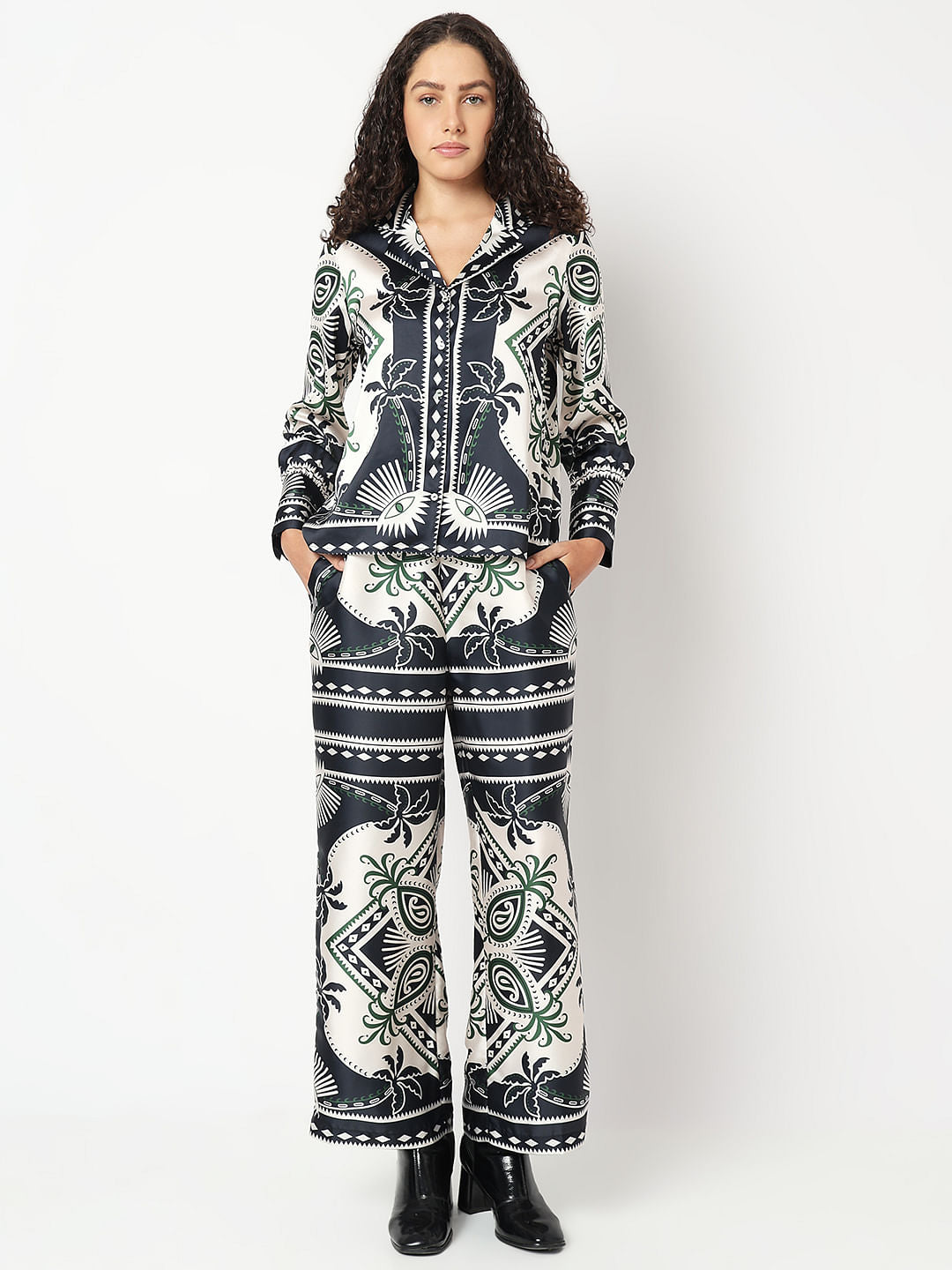 Black Printed Co-Ord Set Shirt