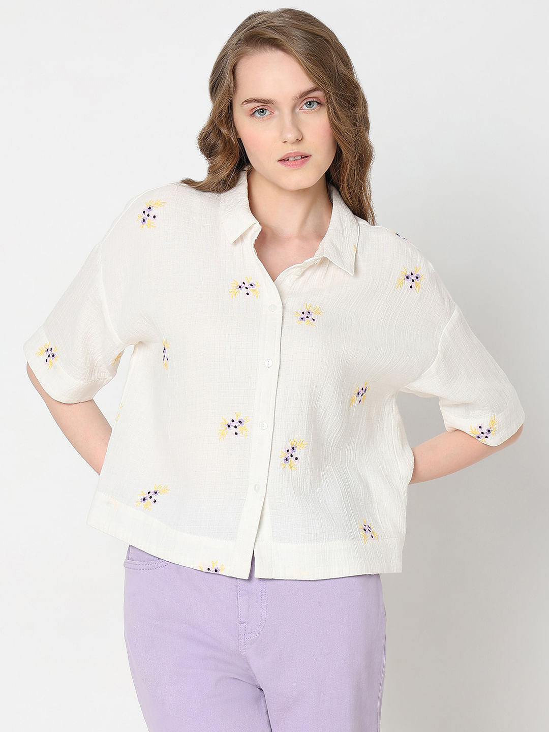 White Floral Cotton Shirt