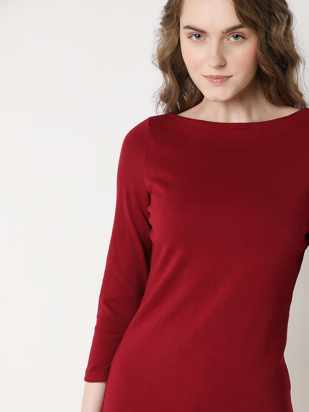 Dark Red Sheath Midi Dress