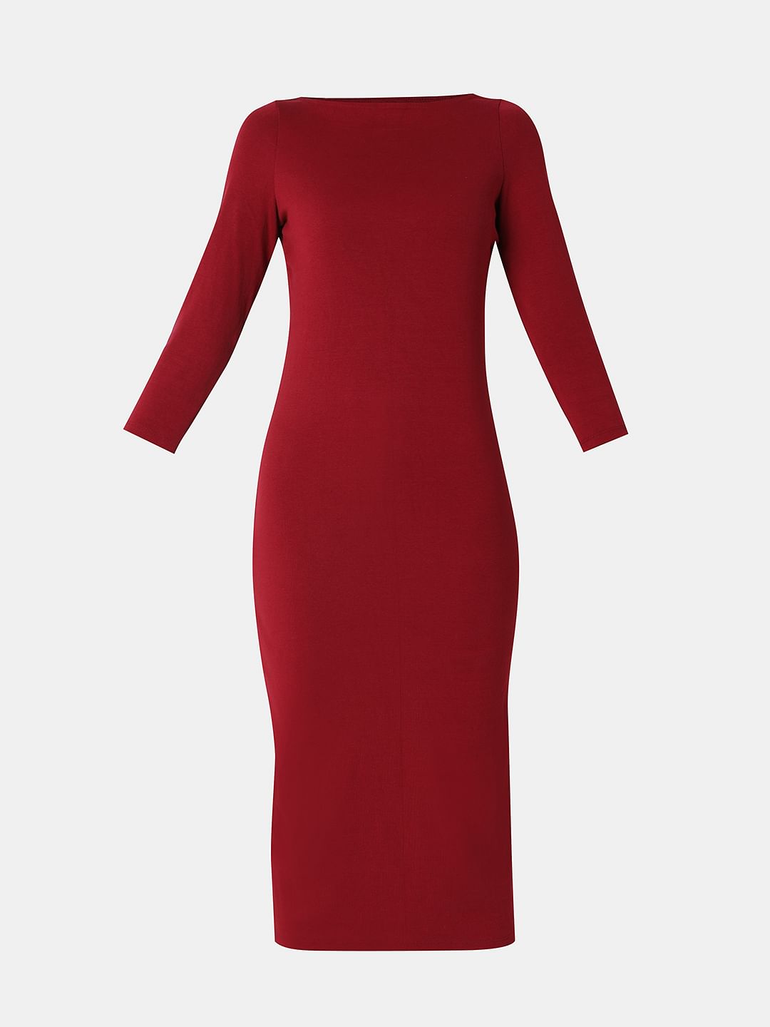 Dark Red Sheath Midi Dress