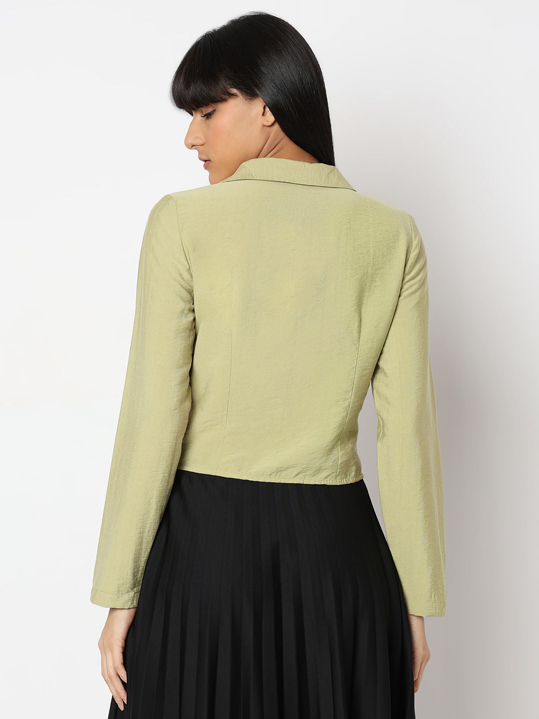Green Ruched Cropped Shirt