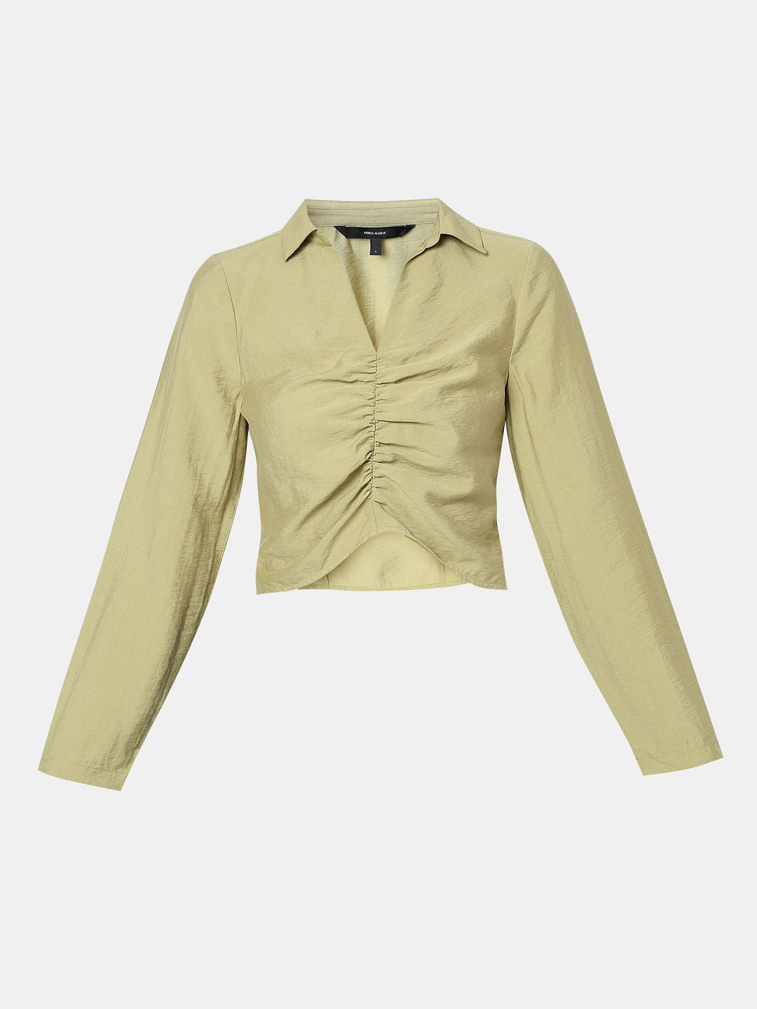 Green Ruched Cropped Shirt