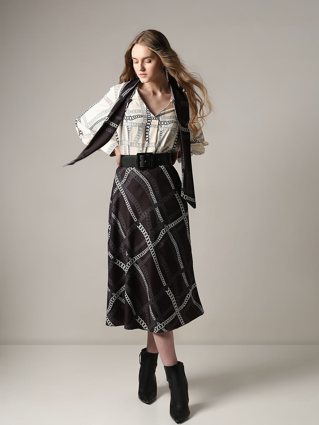 Beige Chain Print Co-Ord Set Top