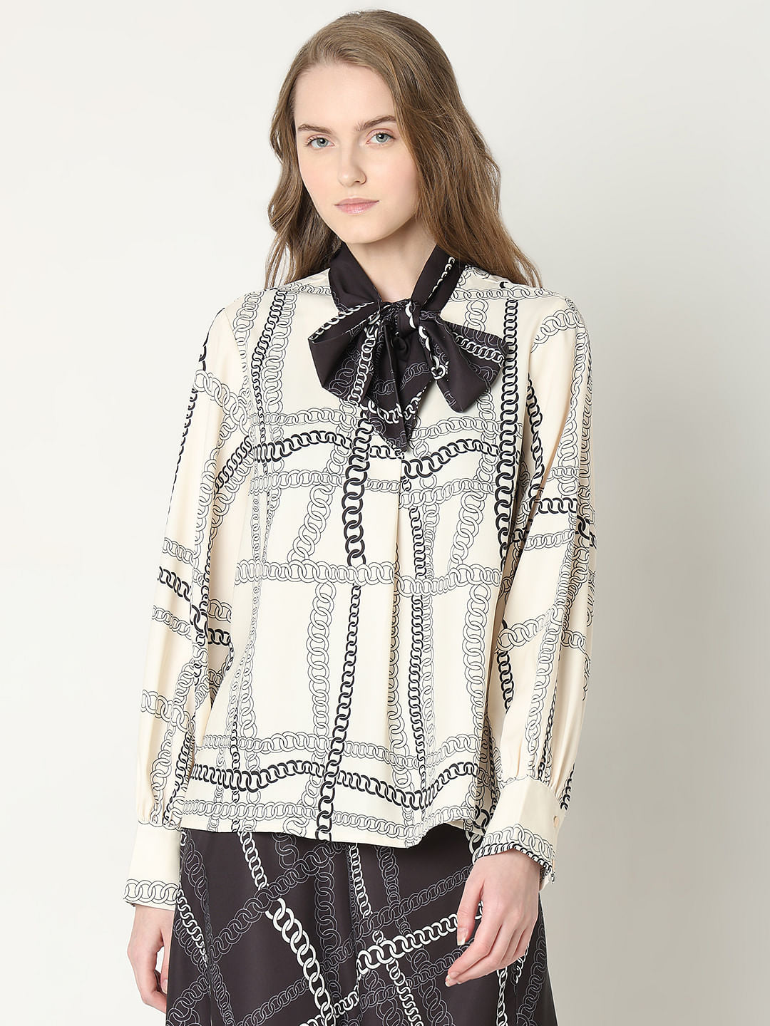 Beige Chain Print Co-Ord Set Top