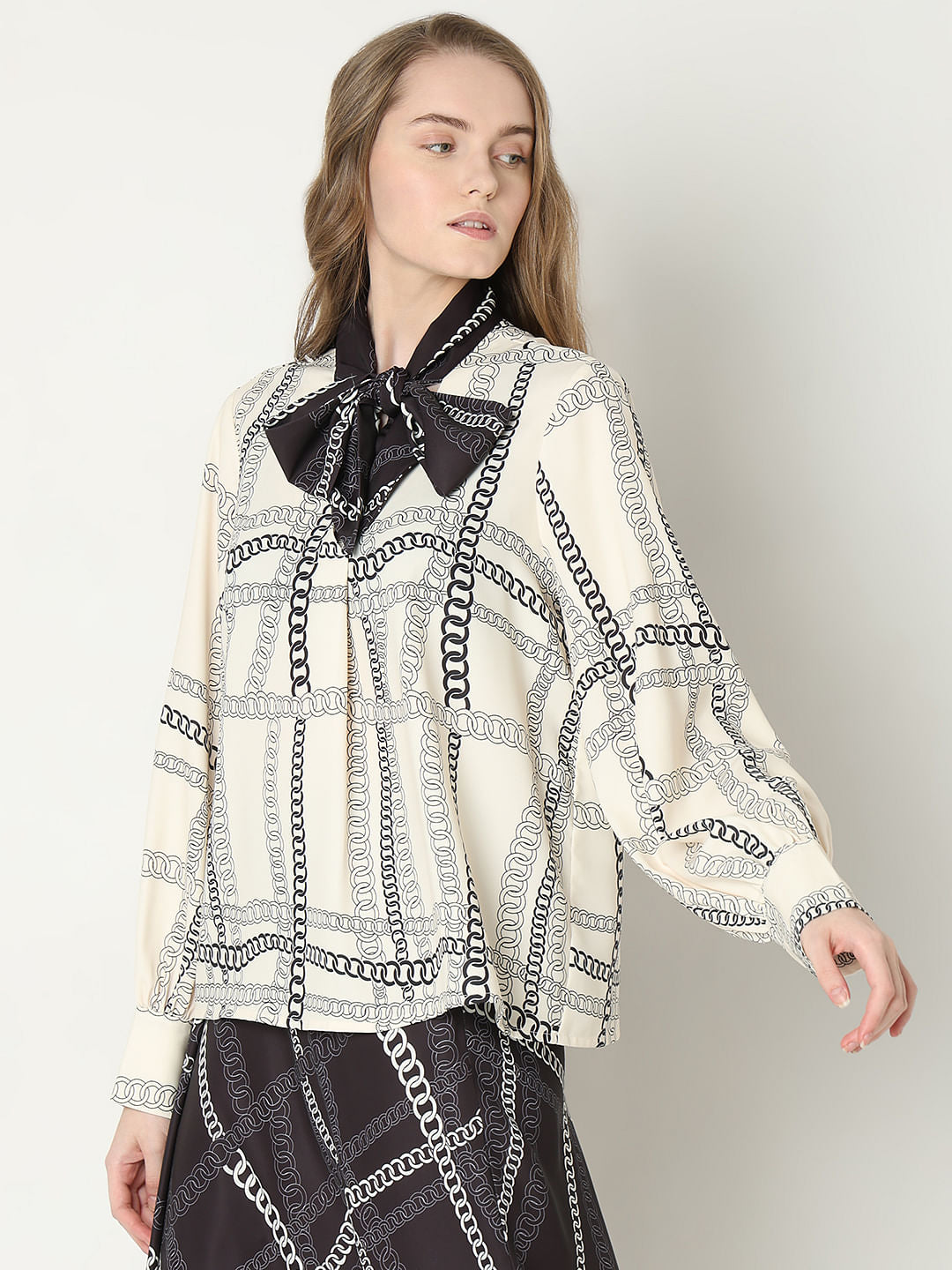 Beige Chain Print Co-Ord Set Top