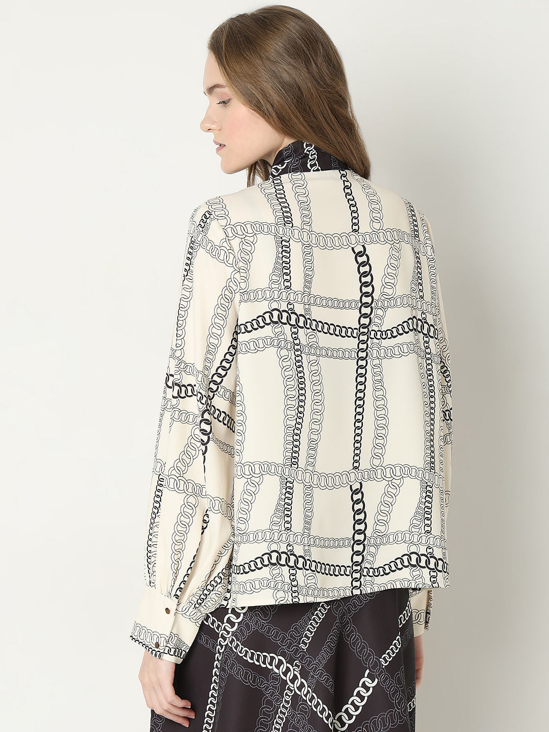 Beige Chain Print Co-Ord Set Top