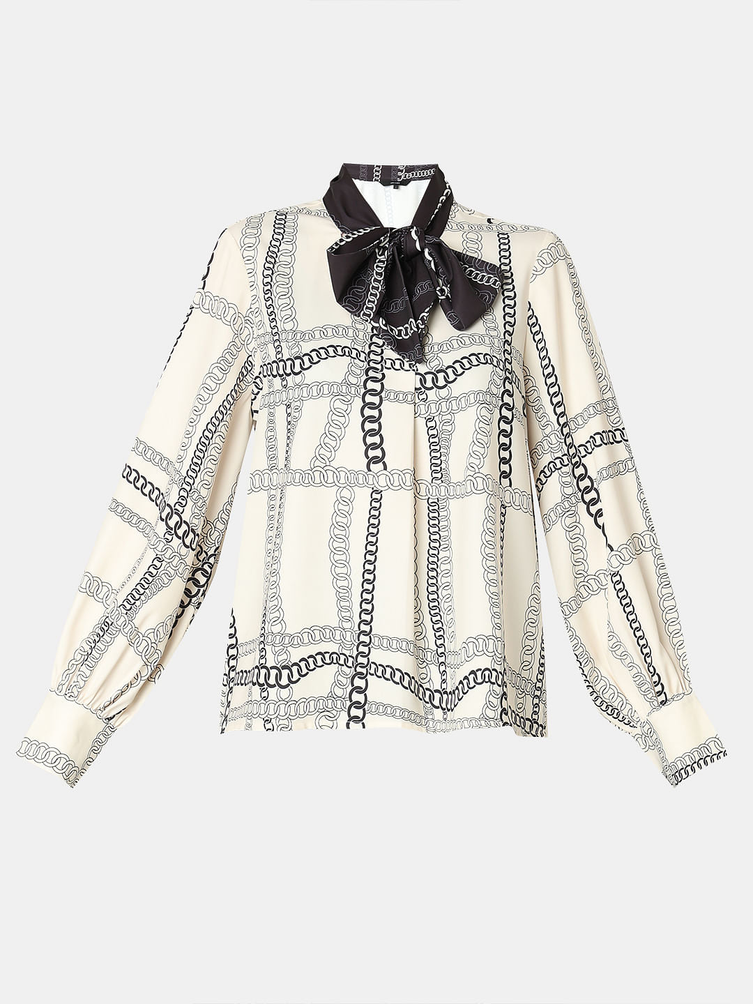 Beige Chain Print Co-Ord Set Top