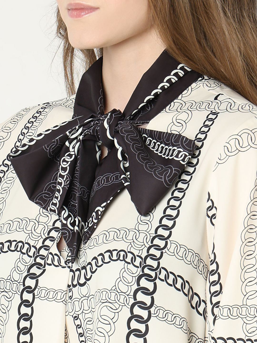 Beige Chain Print Co-Ord Set Top