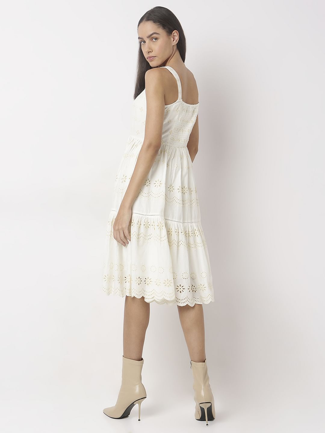 Off-White Schiffli Strappy Midi Dress