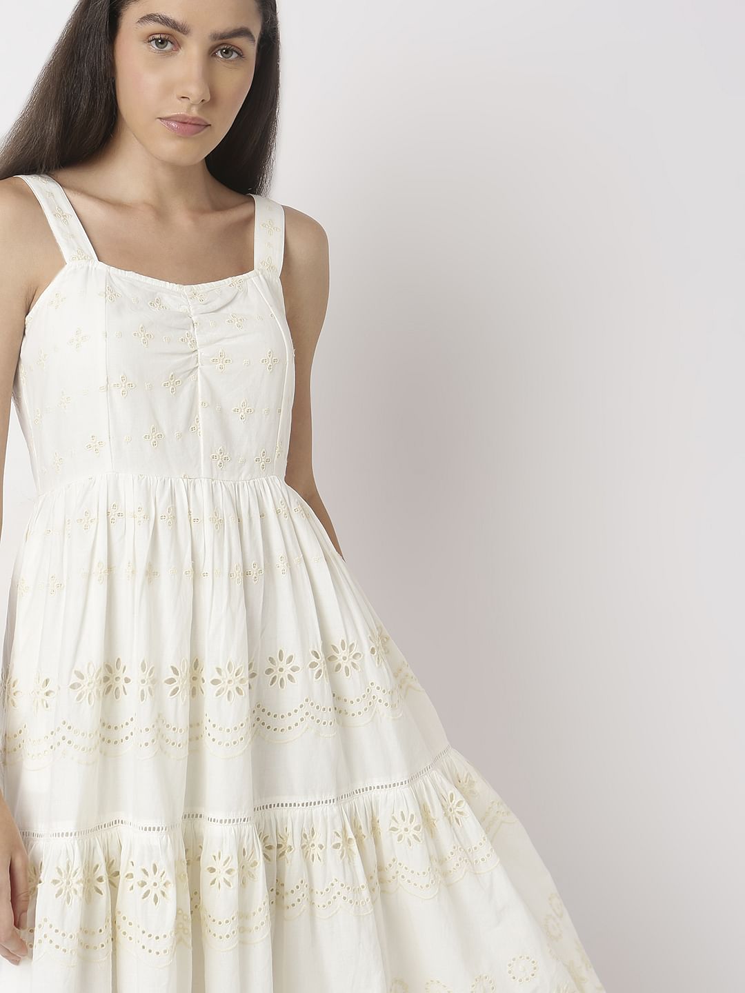 Off-White Schiffli Strappy Midi Dress