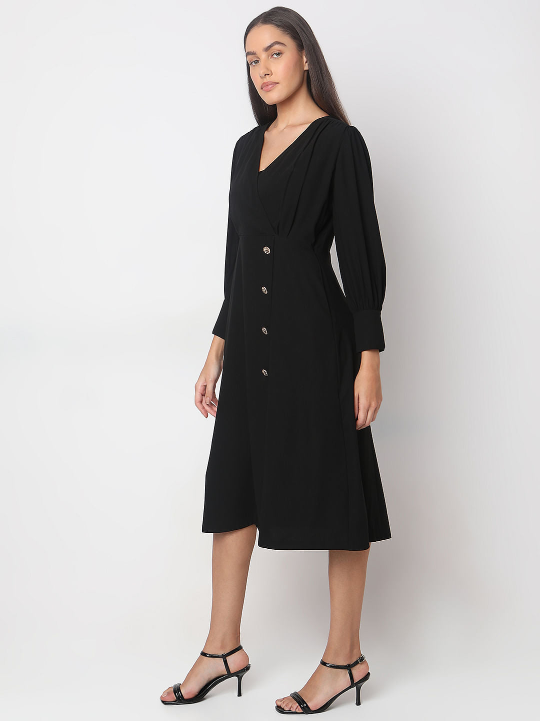 Black V-Neck Midi Dress