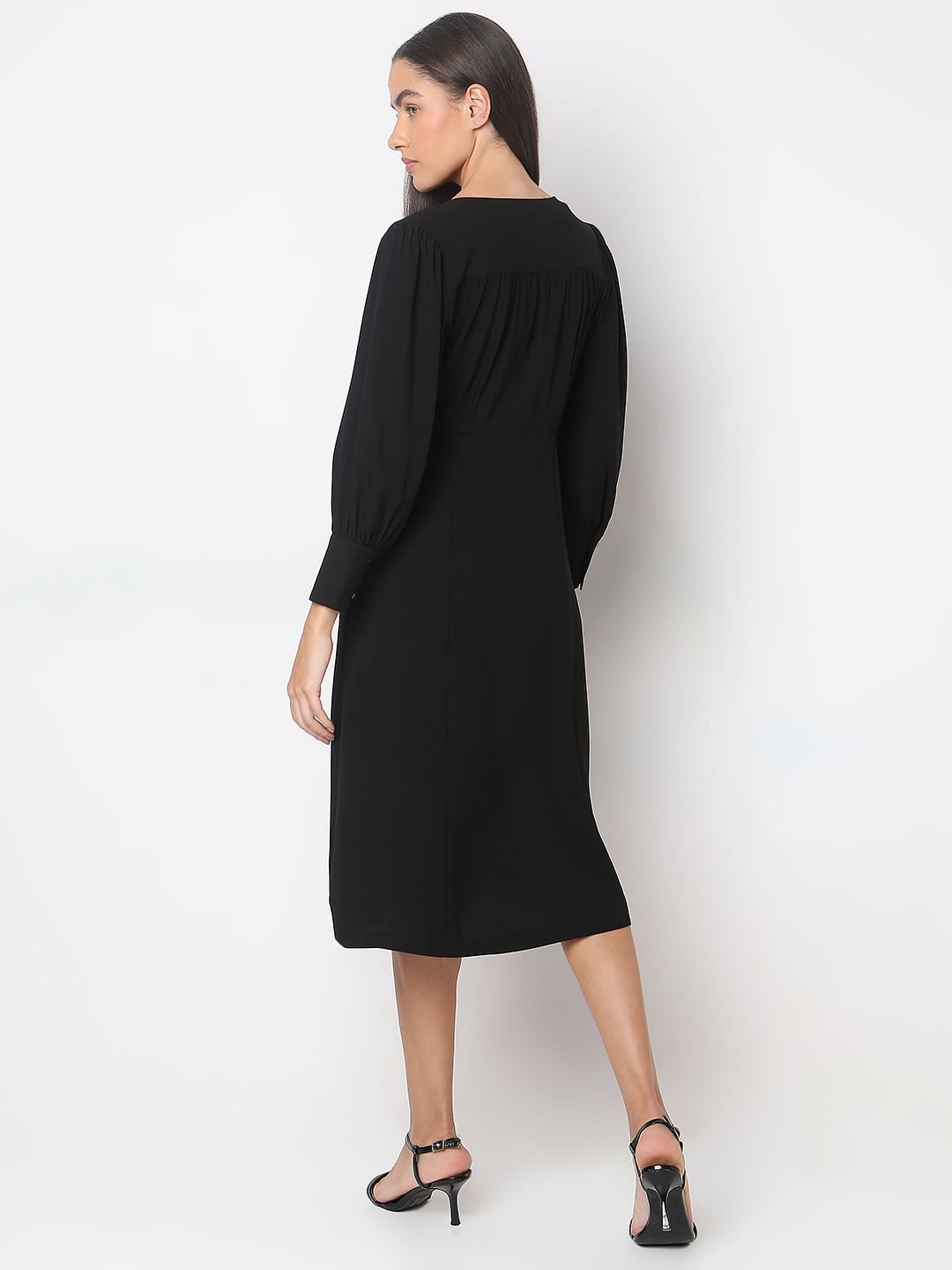 Black V-Neck Midi Dress