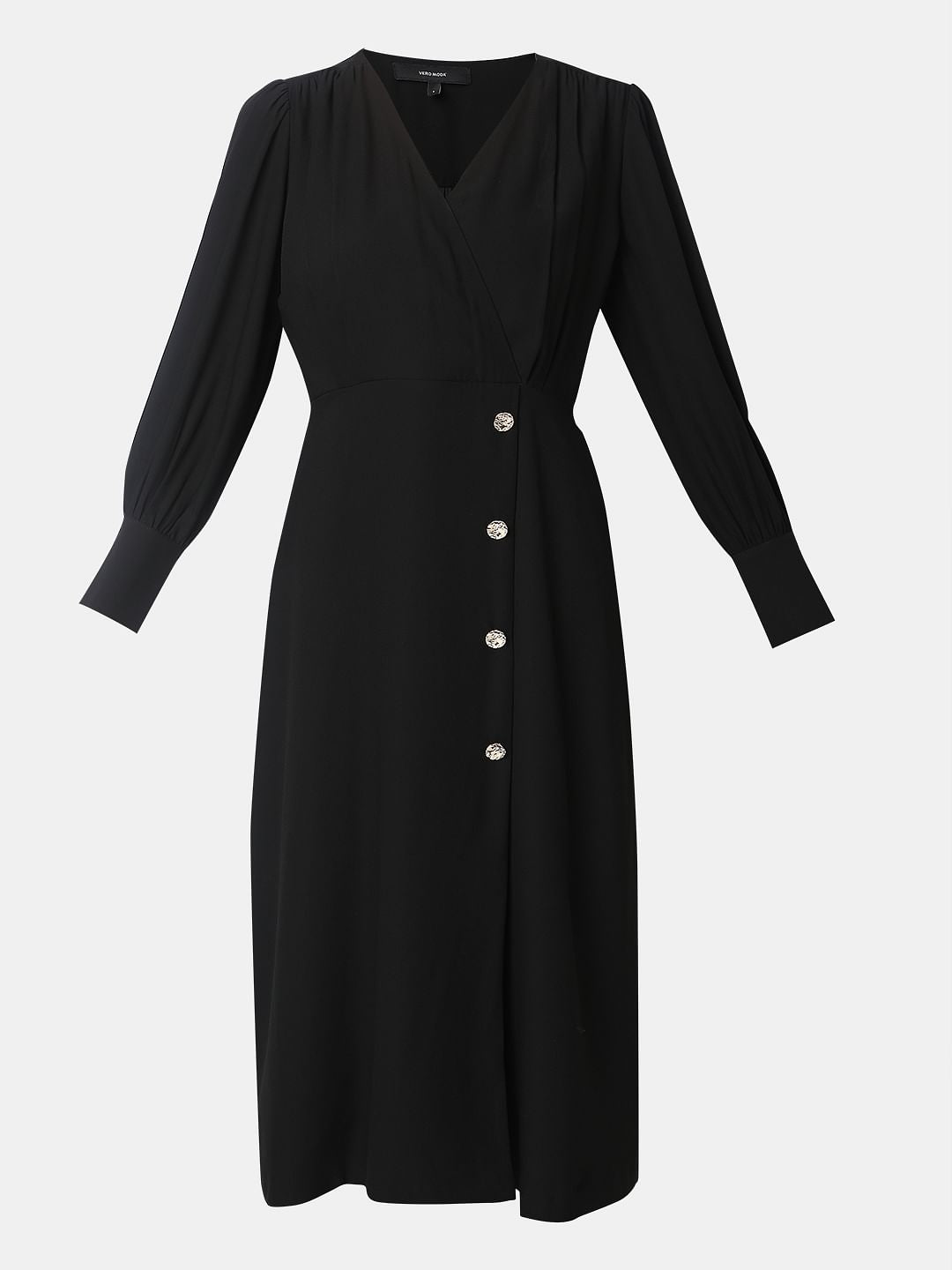 Black V-Neck Midi Dress