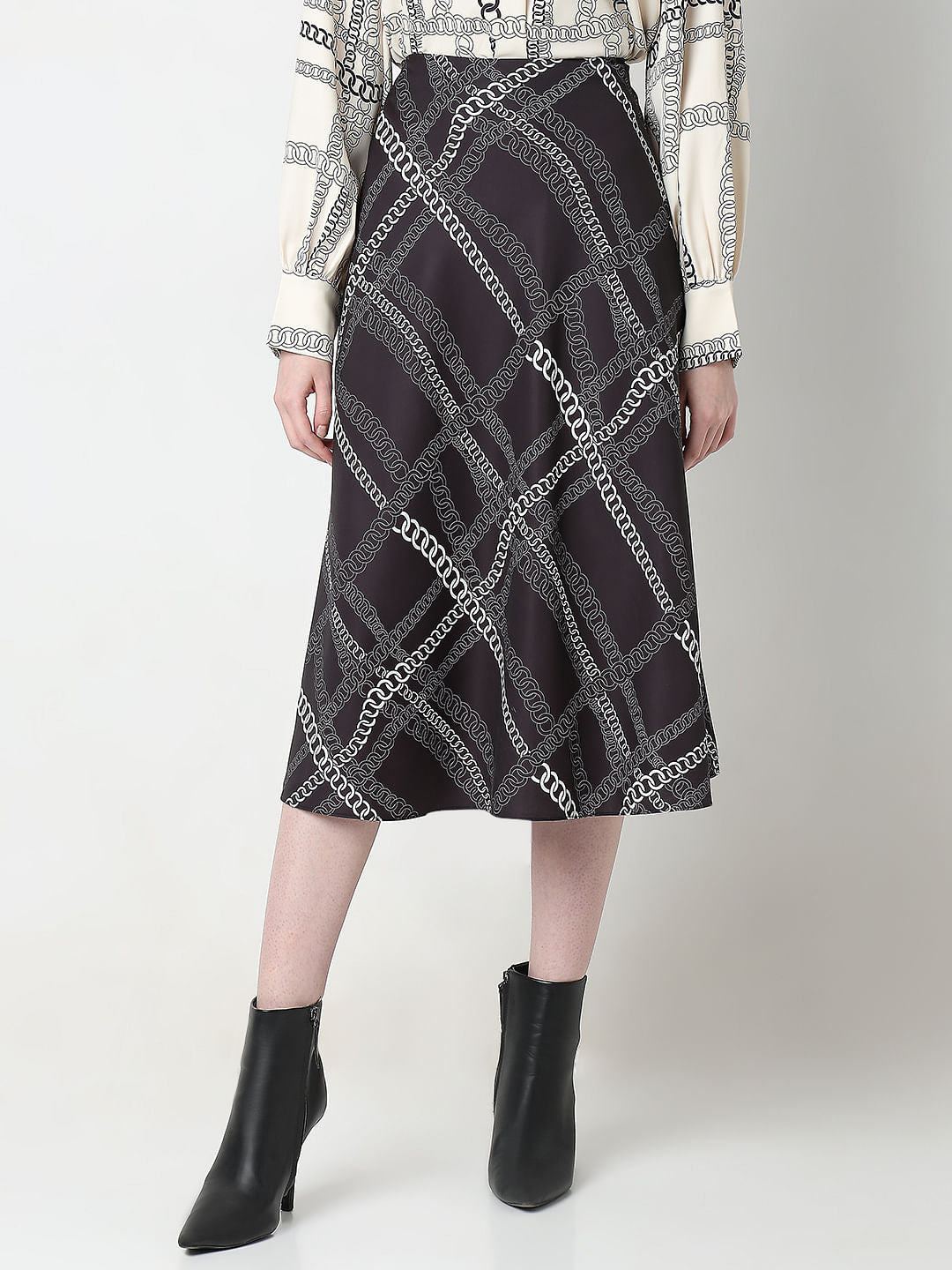 Black Chain Print Co-Ord Set Skirt