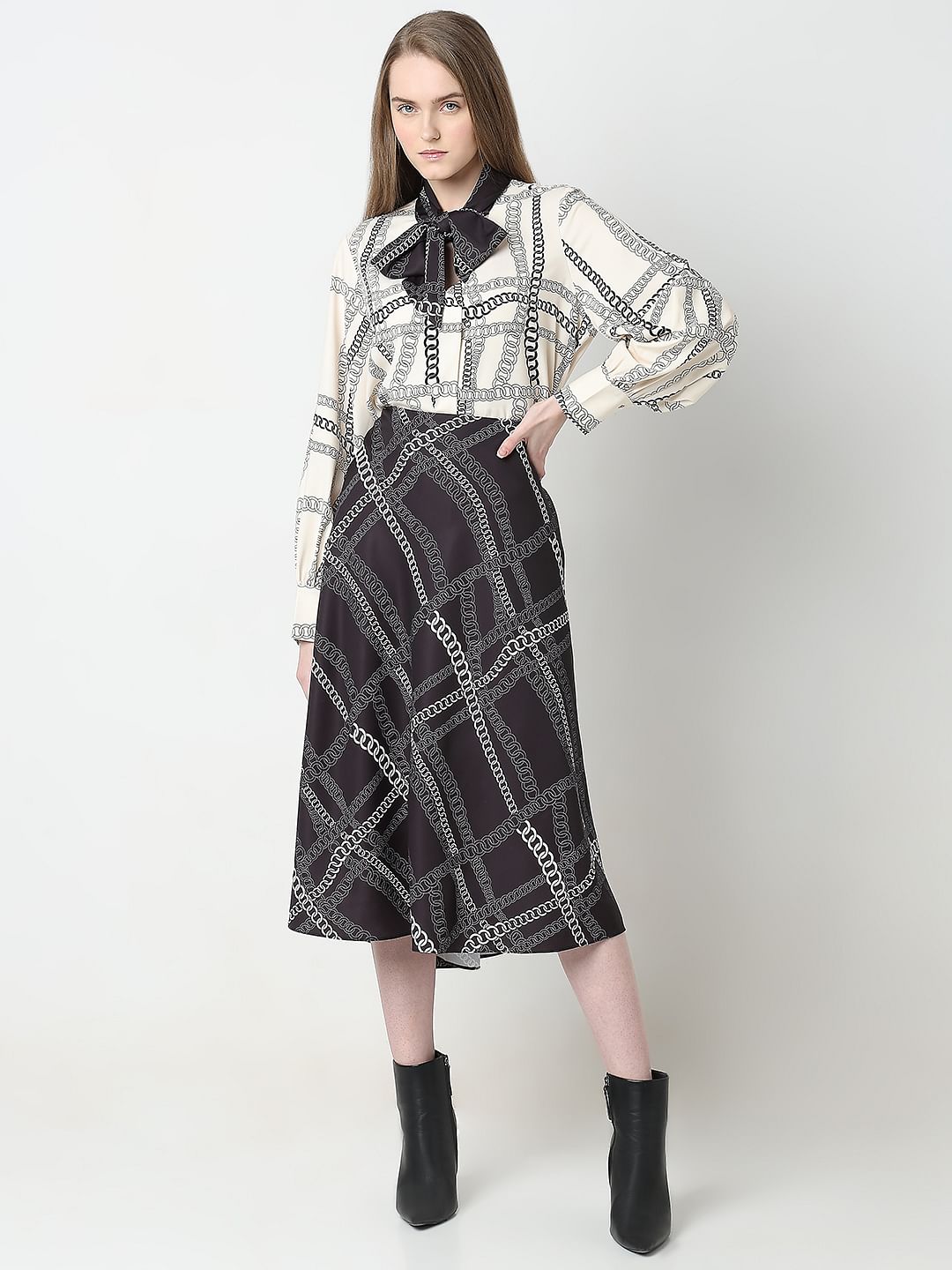 Black Chain Print Co-Ord Set Skirt