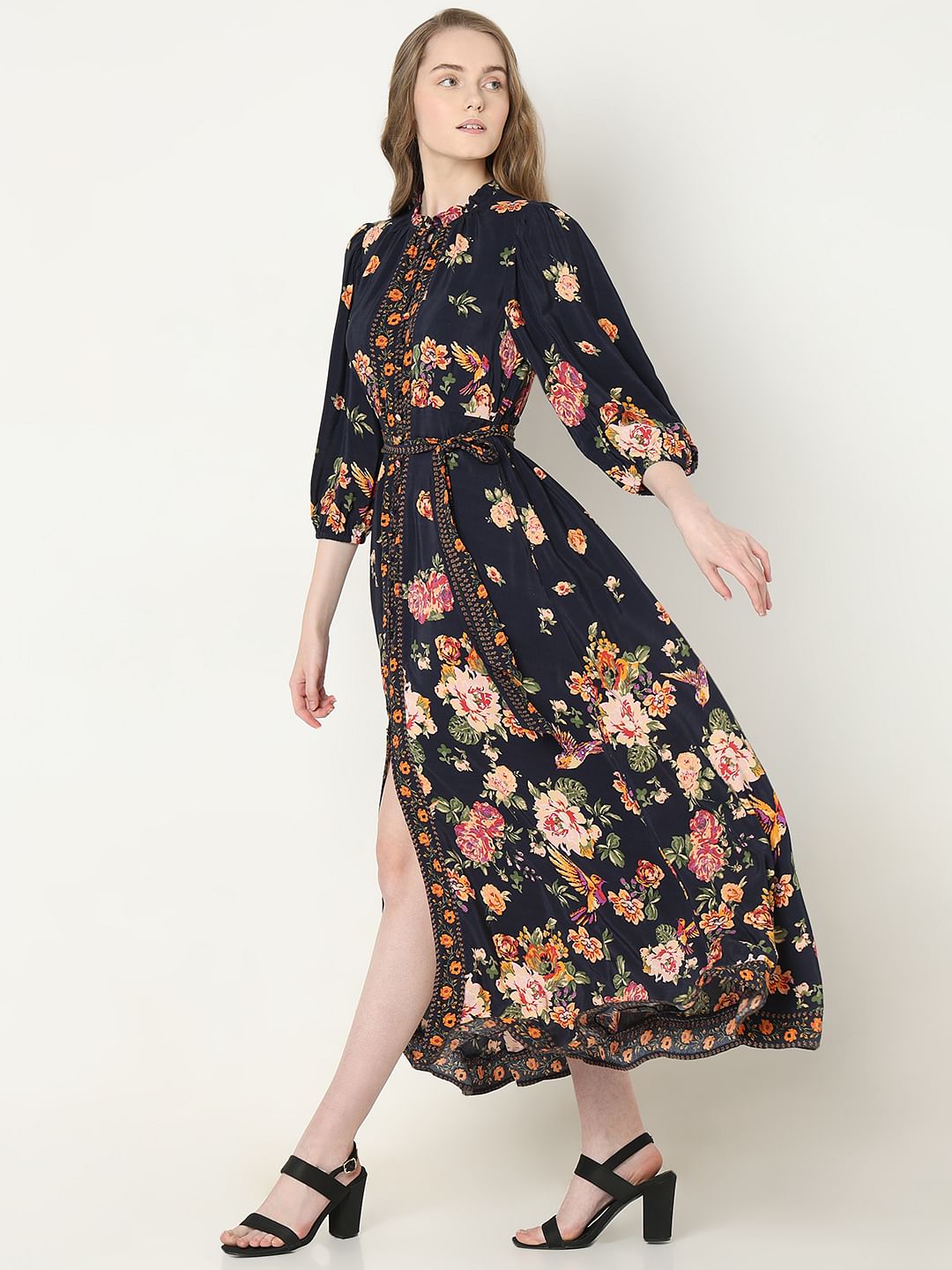 Blue Floral Print Dress