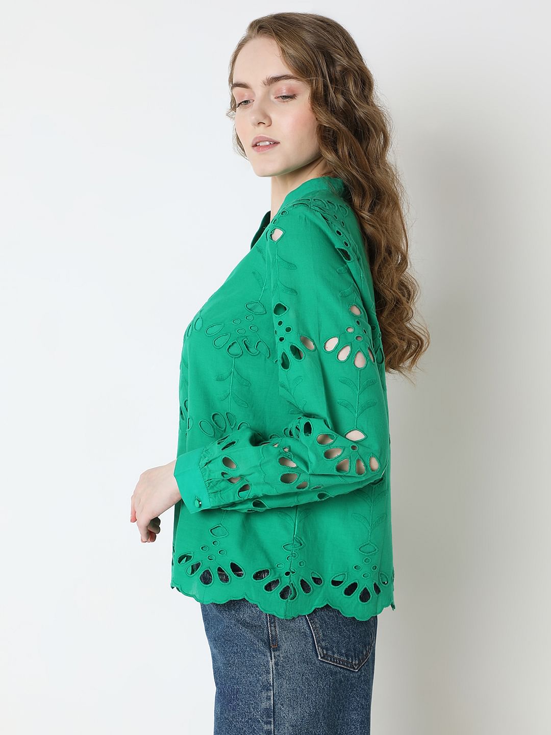 Green Floral Cut-Out Top