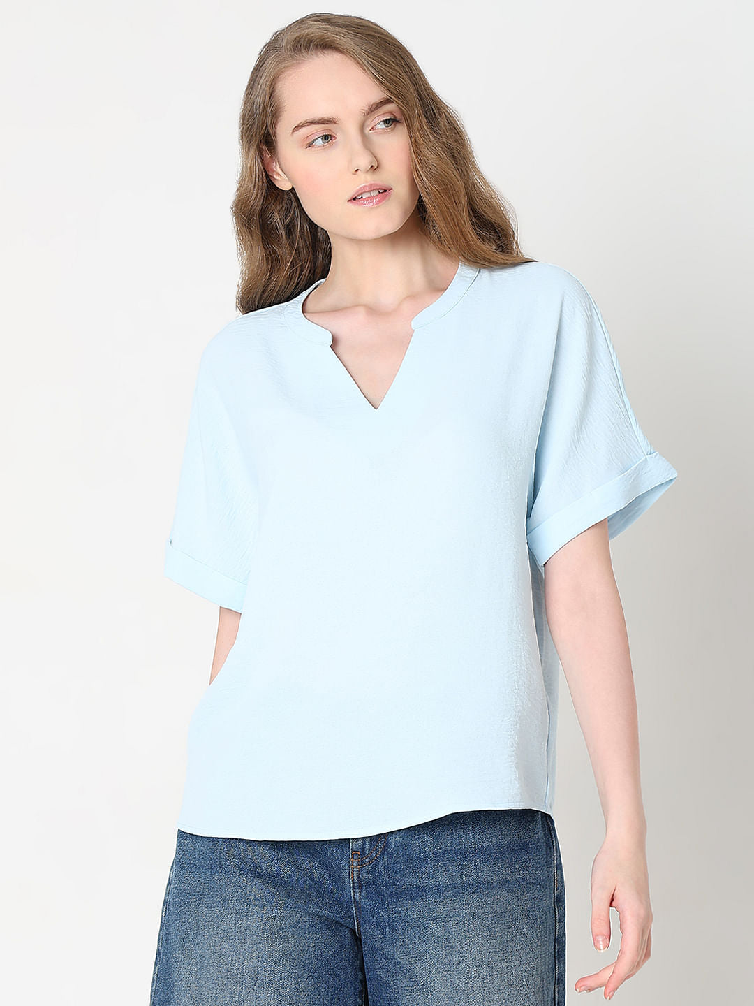 Light Blue V-Neck Top