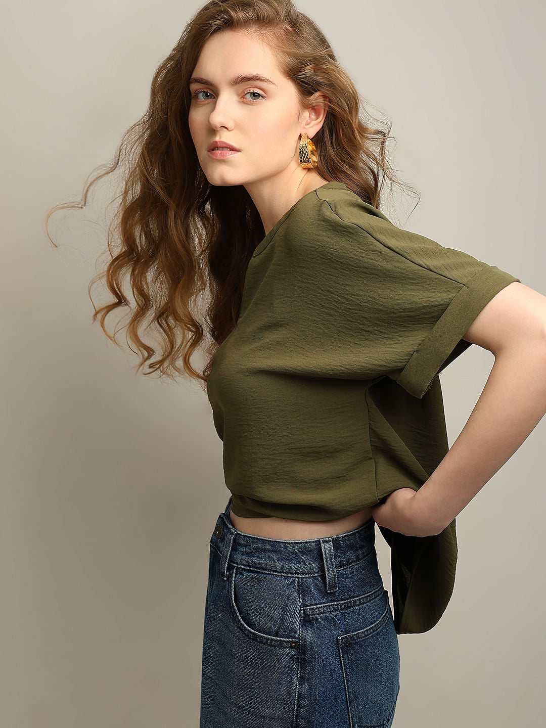 Dark Green V-Neck Top