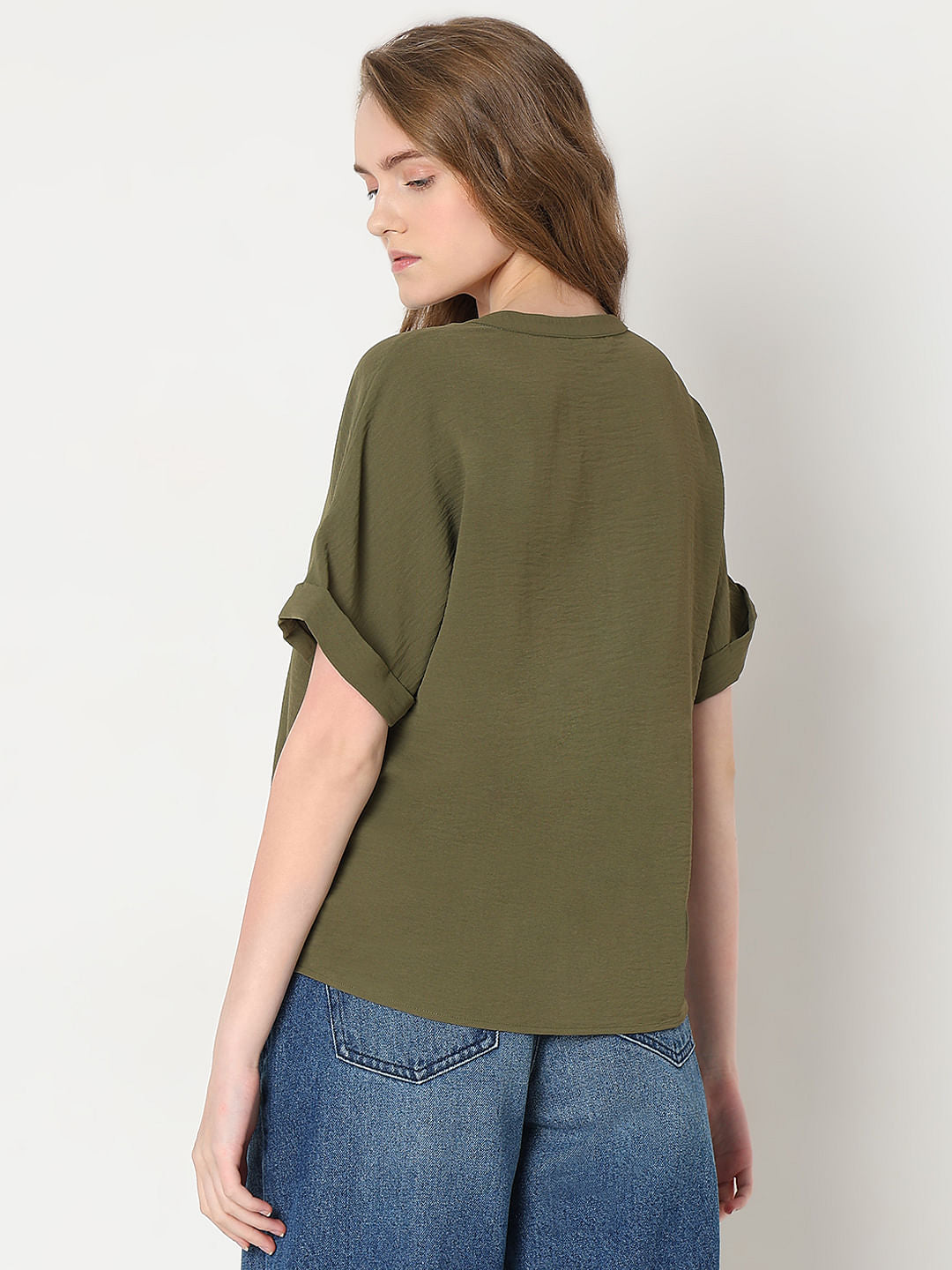Dark Green V-Neck Top