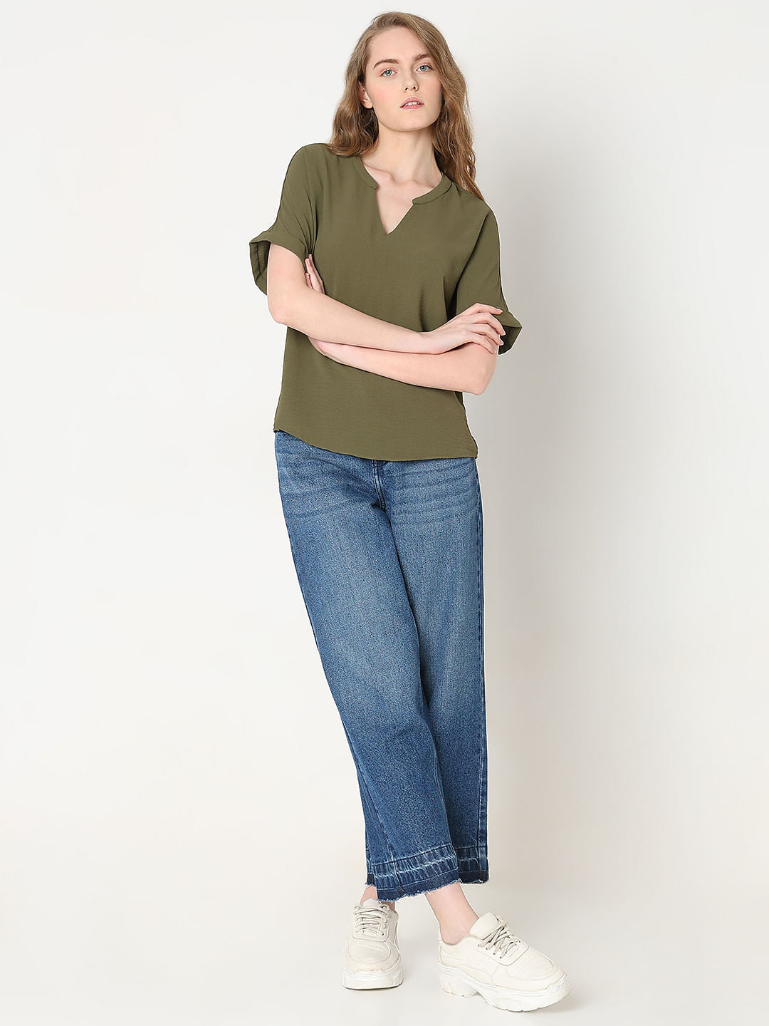 Dark Green V-Neck Top