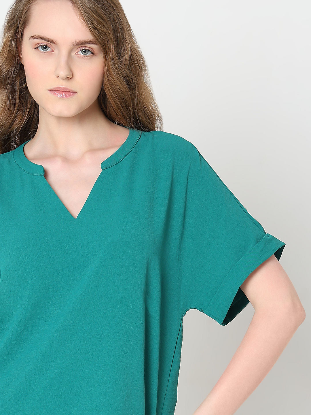 Green V-Neck Top