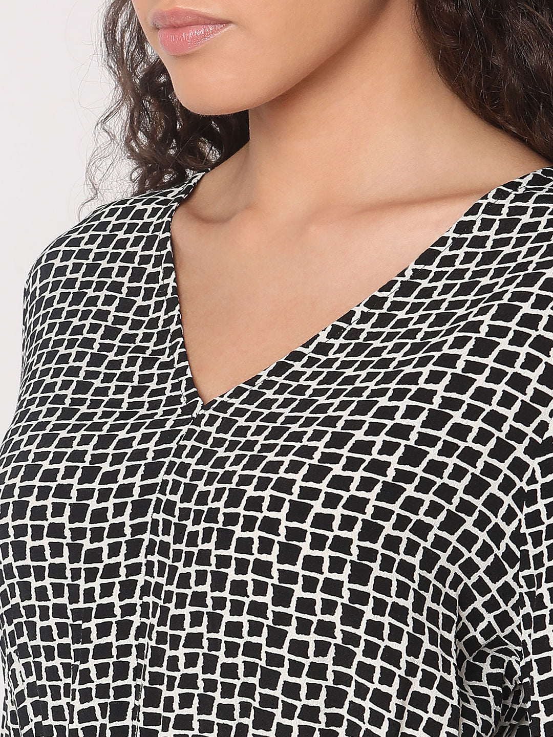 Black Abstract Print Midi Dress